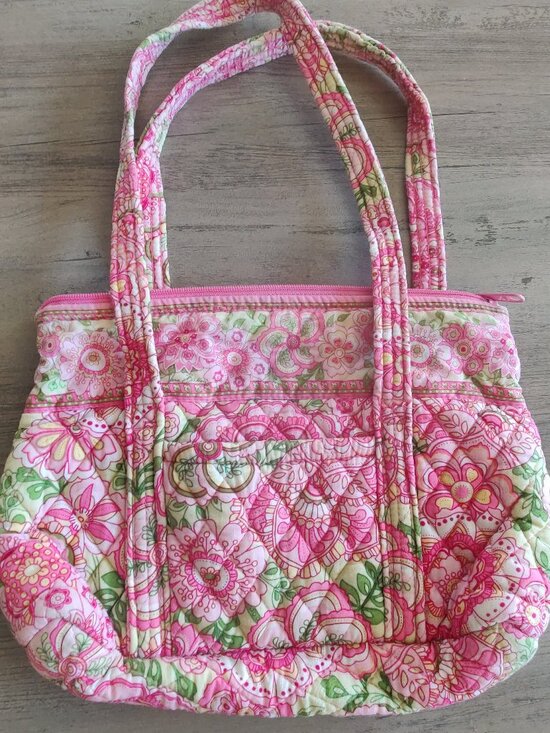 Vera Bradley Handbags - Vintage Y2K Vera Bradley RARE Petal Pink Pink and Green Shoulder Bag